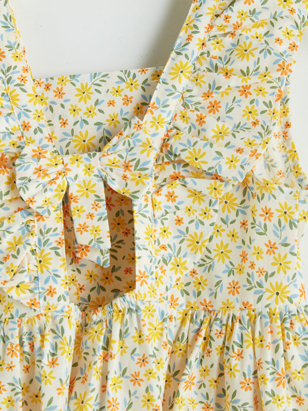 Square Neck Printed Girls' Poplin Dress-3