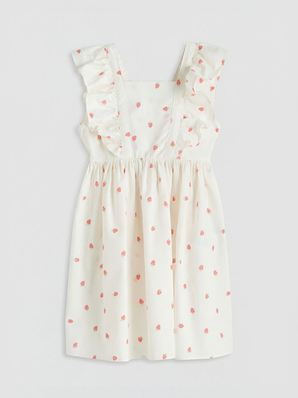 Square Neck Printed Girls' Poplin Dress