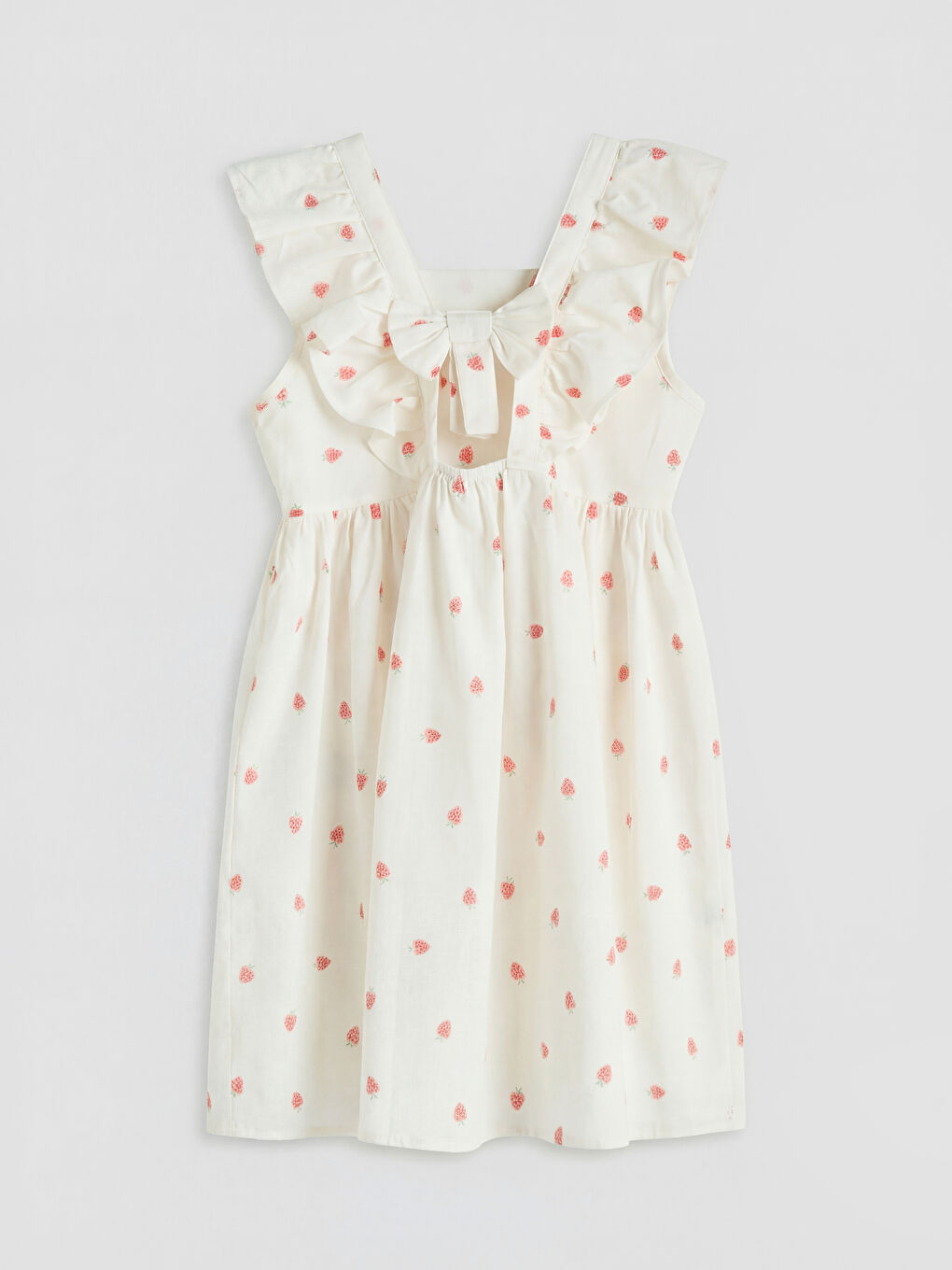 Square Neck Printed Girls' Poplin Dress-1