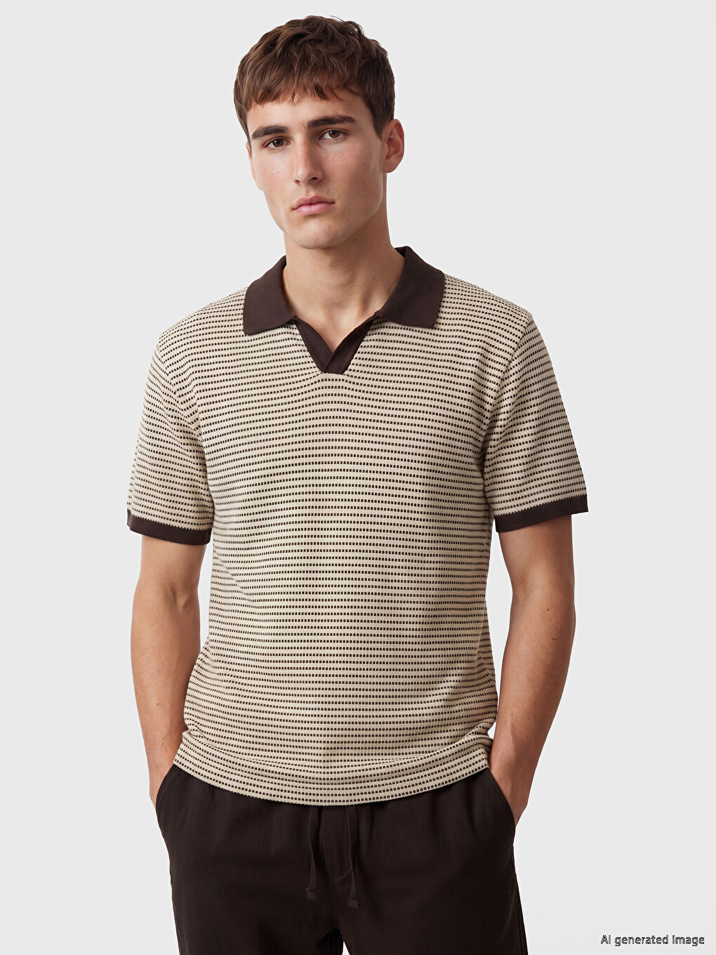 T-shirt mashkullore me jakë polo me model, pamje trikotazhi