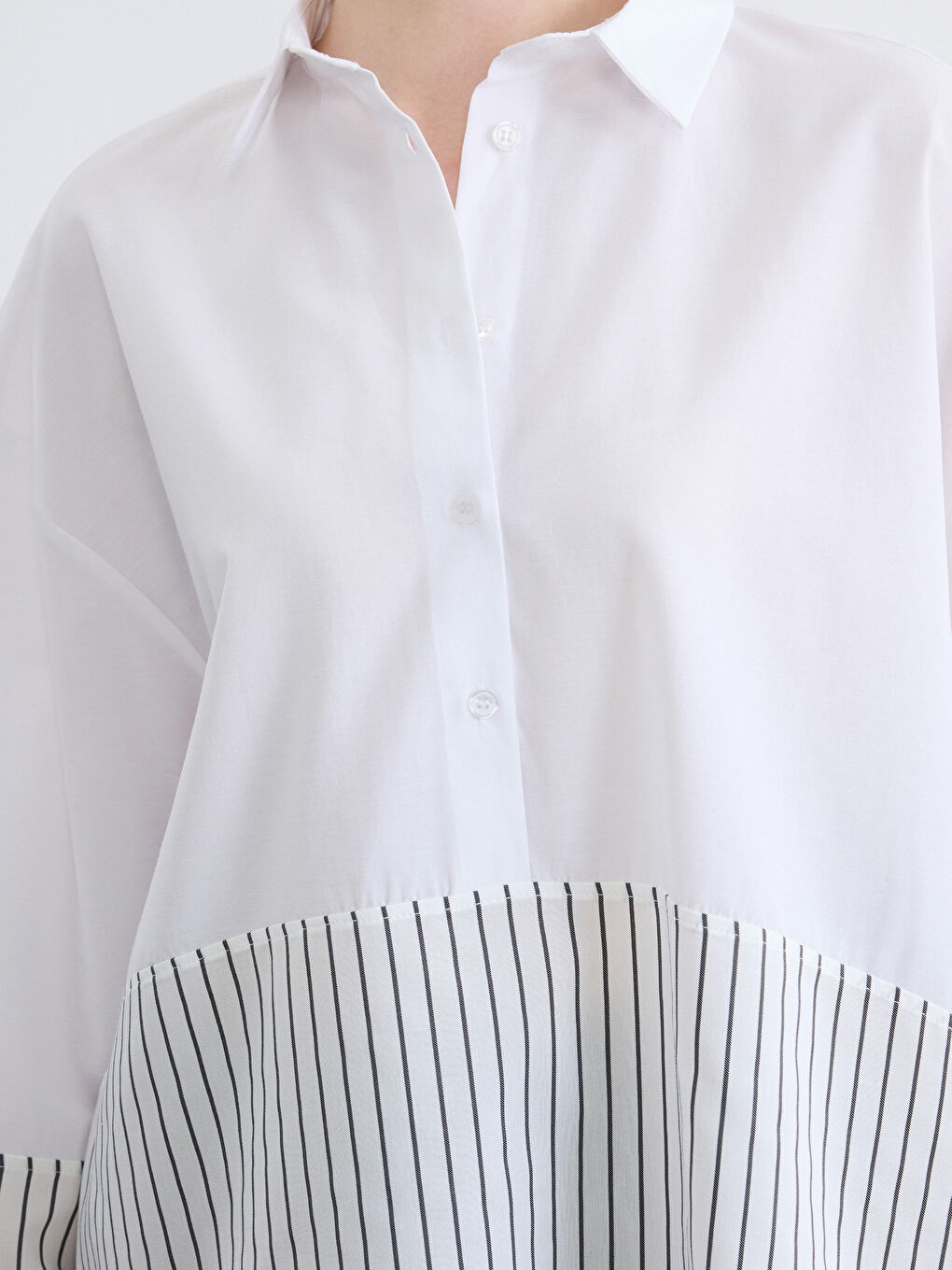 Gri Çizgili Oversize Kadın Gömlek Tunik-2