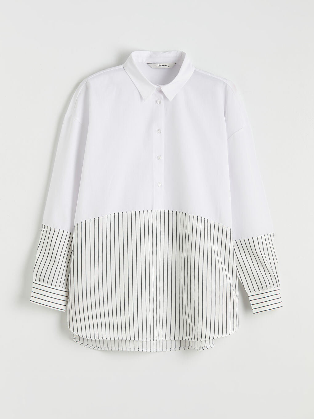 Gri Çizgili Oversize Kadın Gömlek Tunik-4