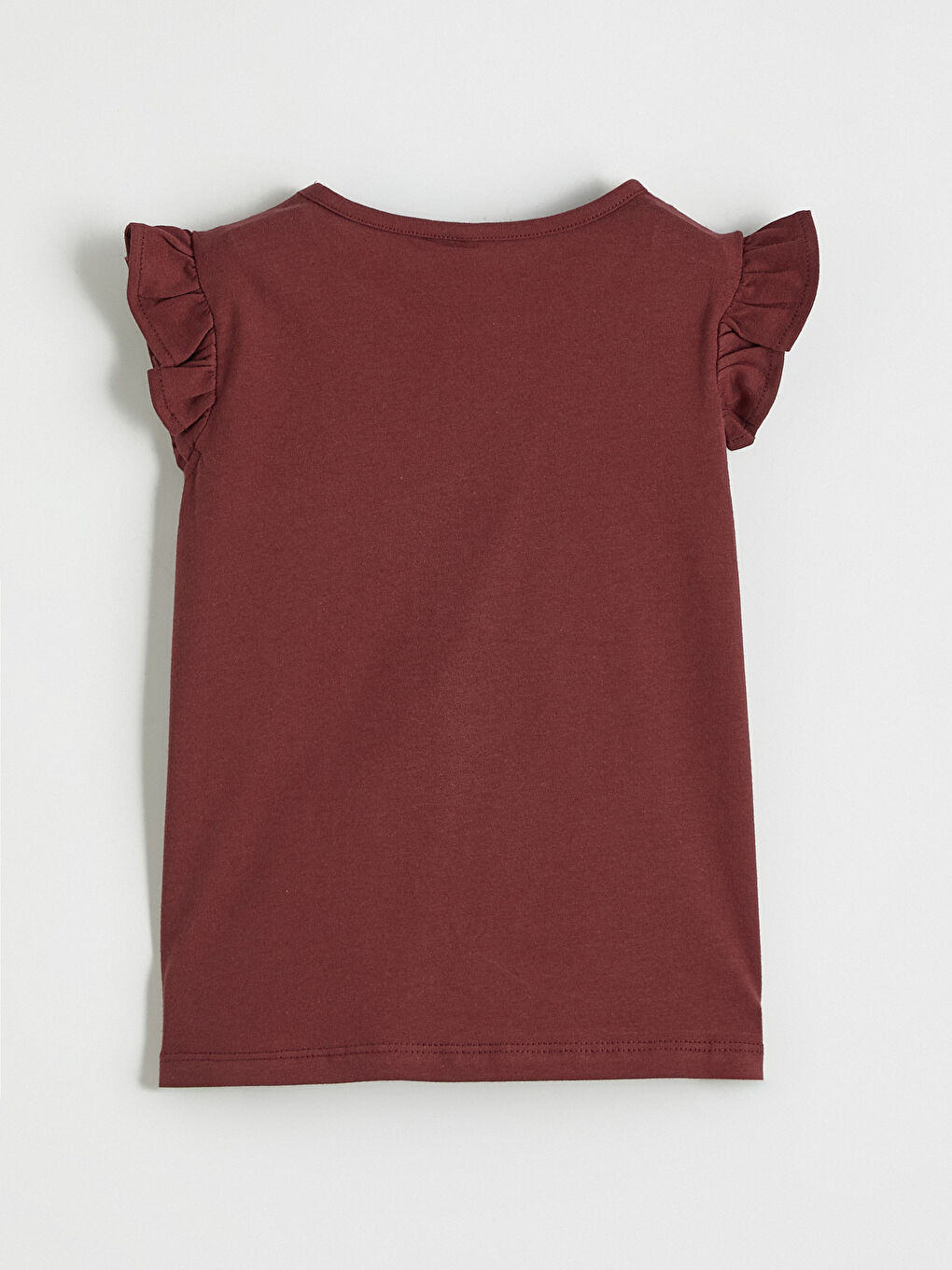 Bordo Bisiklet Yaka Baskılı Kız Çocuk Tişört-2