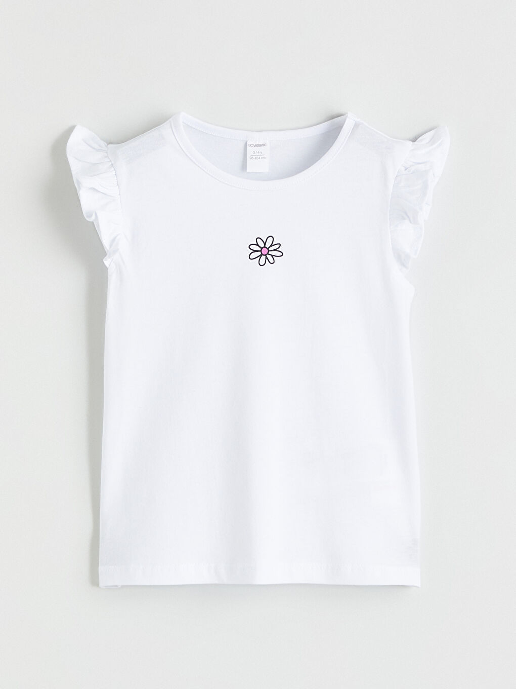 Beyaz Bisiklet Yaka Baskılı Kız Çocuk Tişört