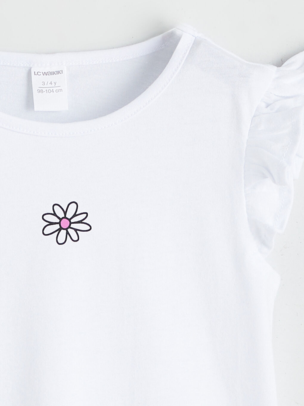 Beyaz Bisiklet Yaka Baskılı Kız Çocuk Tişört-1