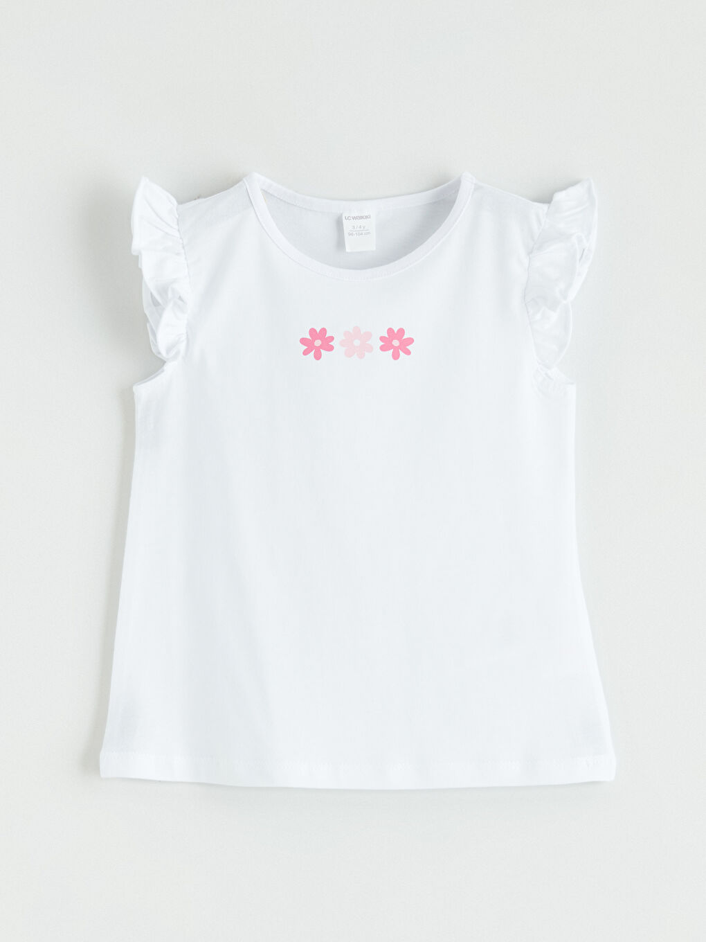 Beyaz Bisiklet Yaka Baskılı Kız Çocuk Tişört