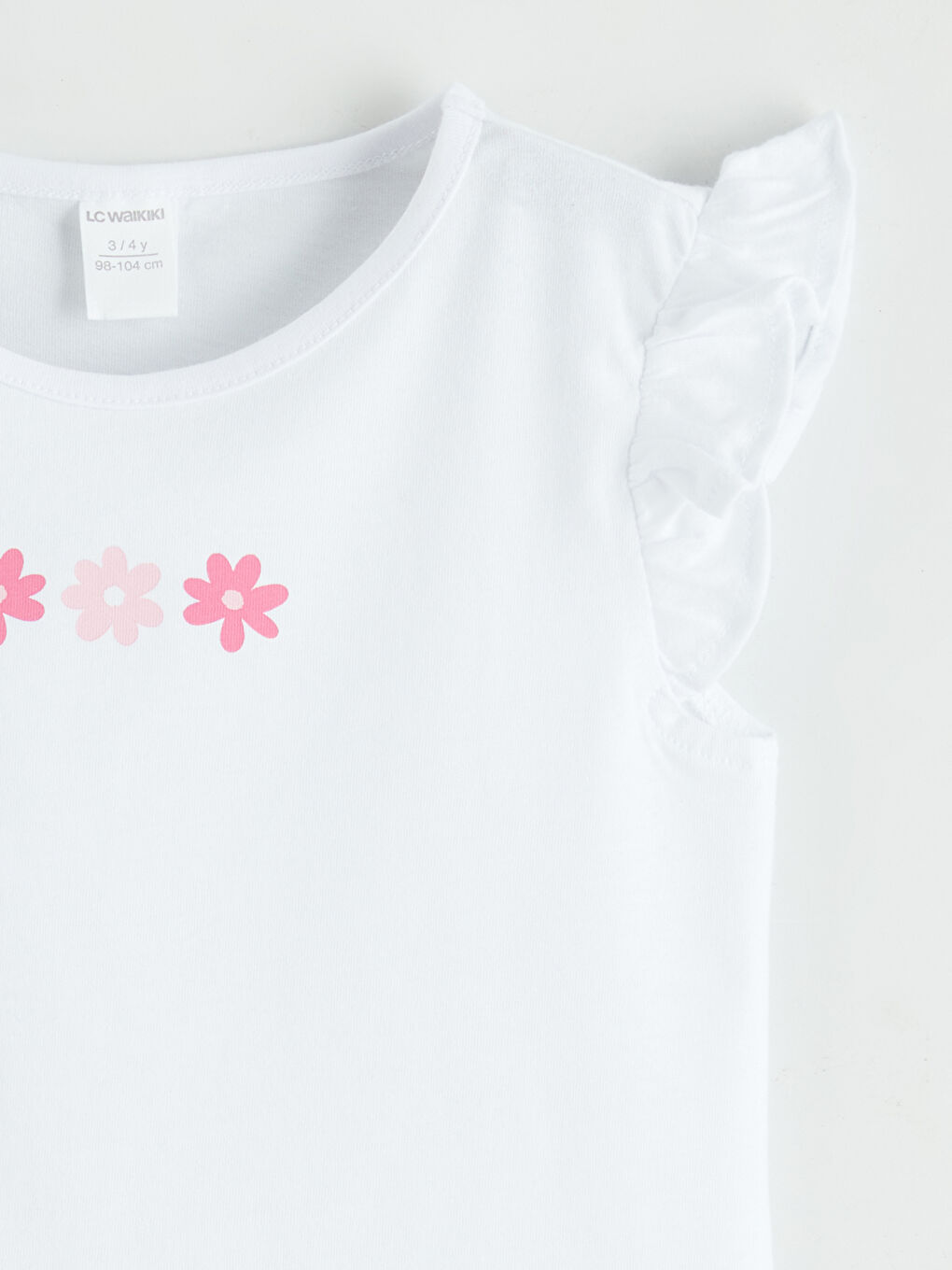 Beyaz Bisiklet Yaka Baskılı Kız Çocuk Tişört-1