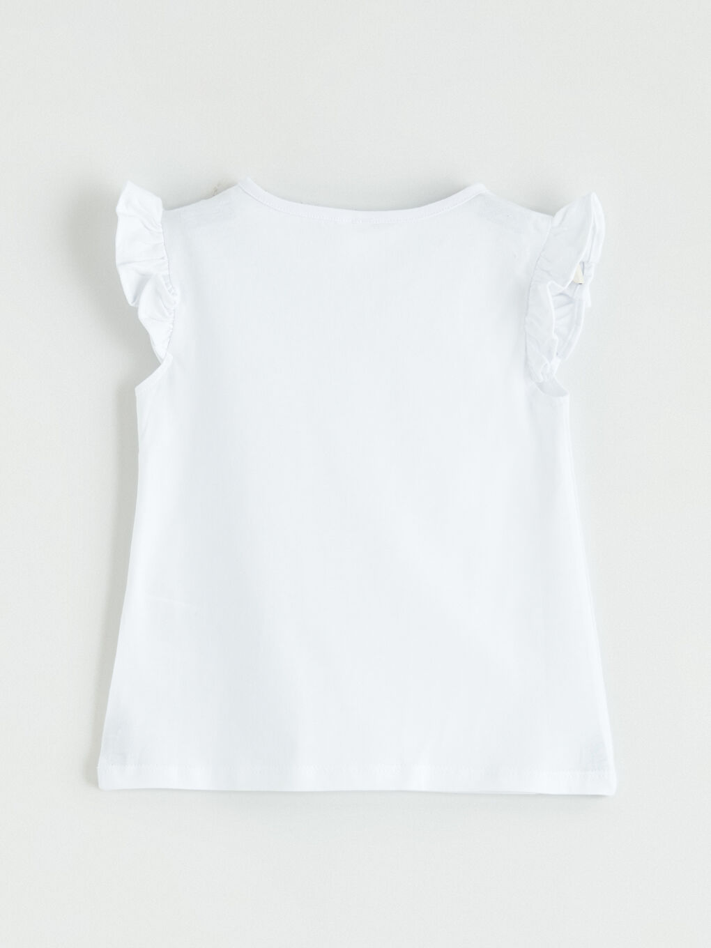 Beyaz Bisiklet Yaka Baskılı Kız Çocuk Tişört-2