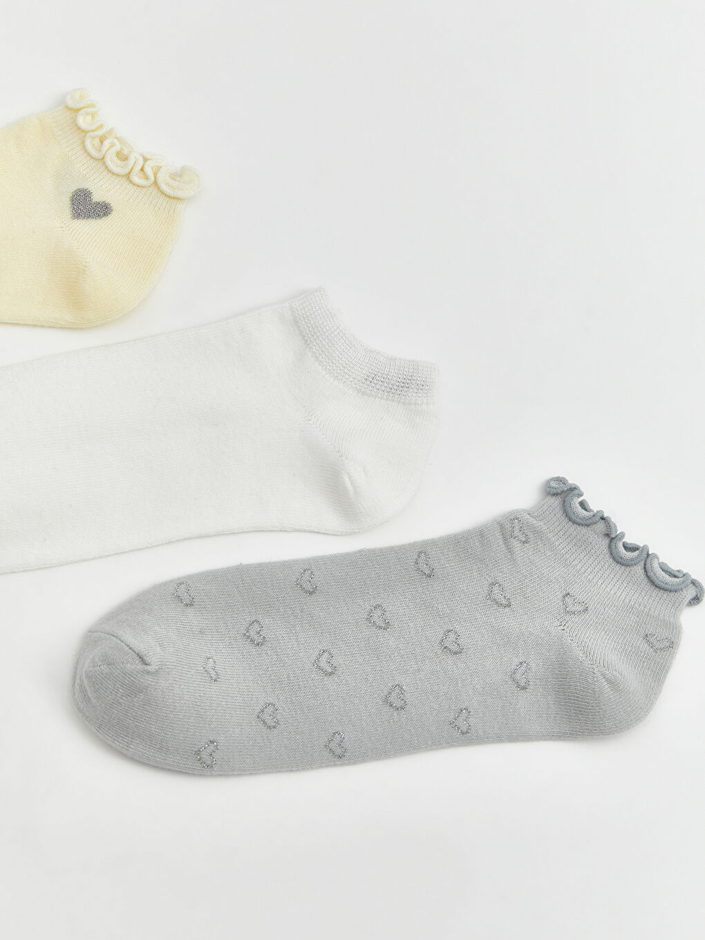 Sarı Kalp Desenli Kadın Patik Çorap 5'li-1