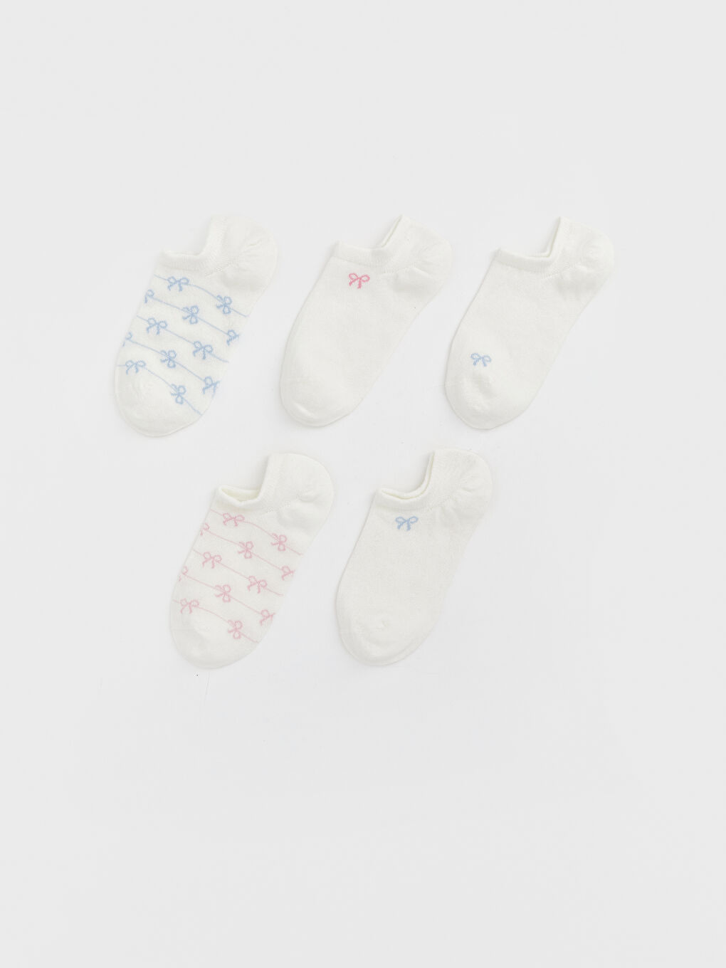 Ekru Fiyonk Desenli Kadın Sneaker Çorap 5'li