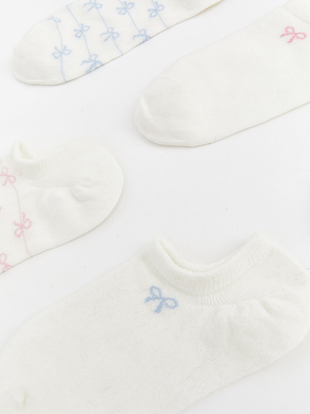 Ekru Fiyonk Desenli Kadın Sneaker Çorap 5'li-1