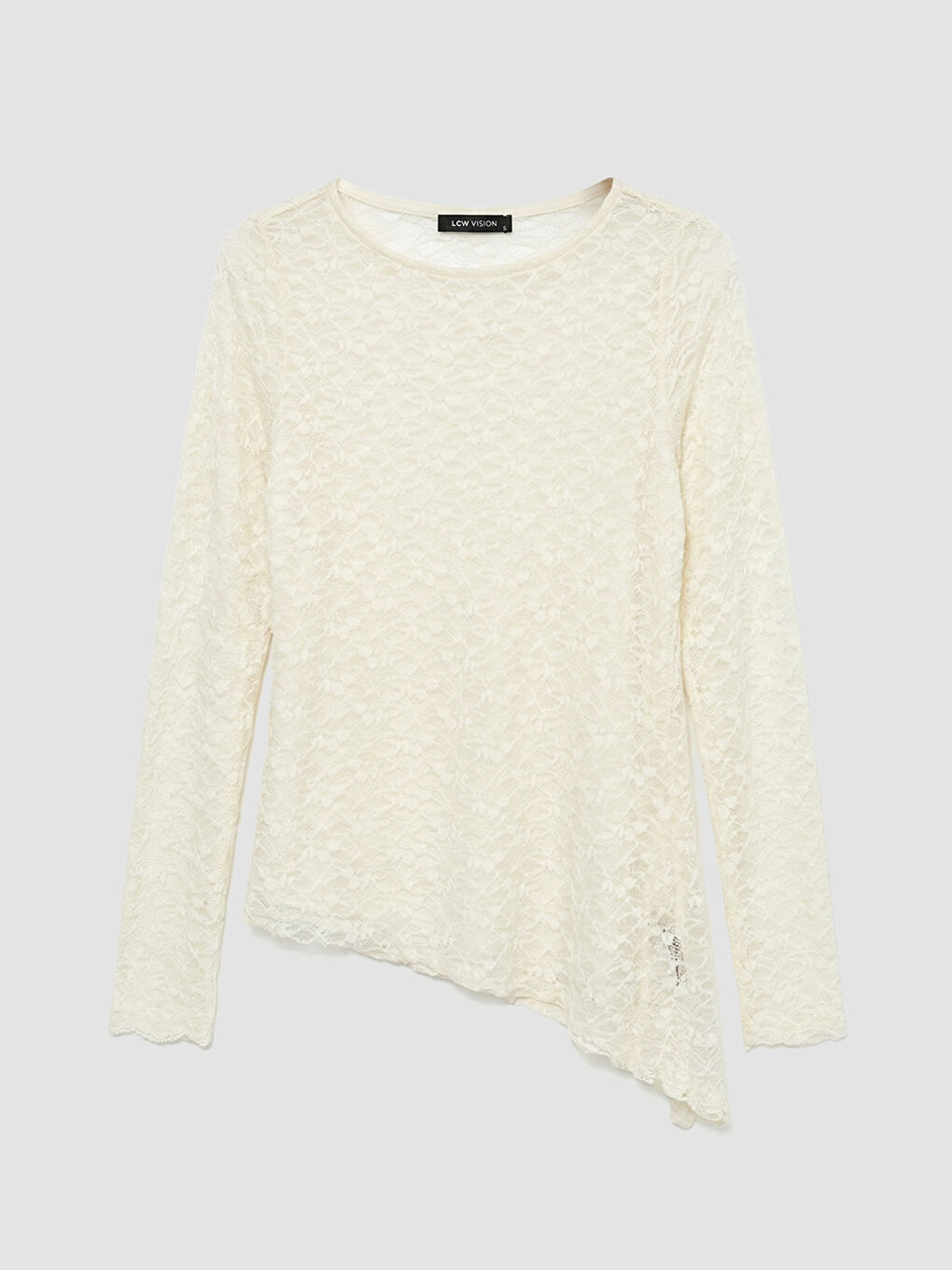 Ekru Bisiklet Yaka Dantelli Bluz-4