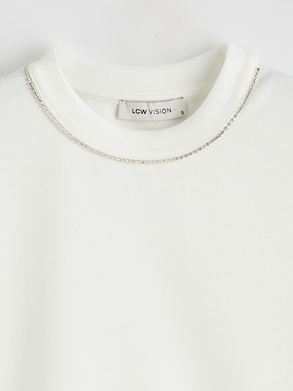 Dik Yaka Taşlı Kadın Tişört-5