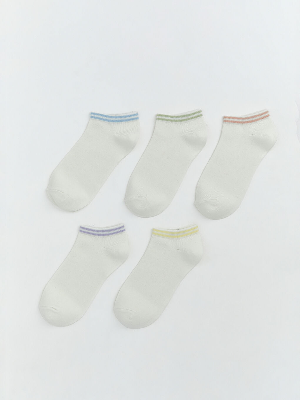 Ekru Çizgili Kadın Patik Çorap 5'li