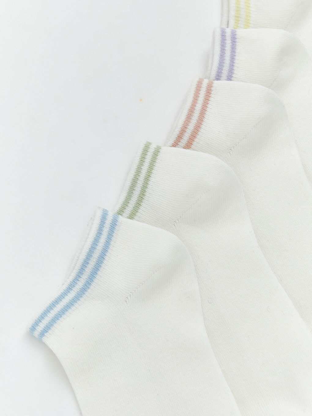 Ekru Çizgili Kadın Patik Çorap 5'li-1
