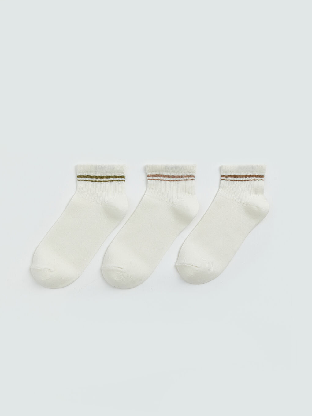 Ekru Çizgili Kadın Patik Çorap 3'lü