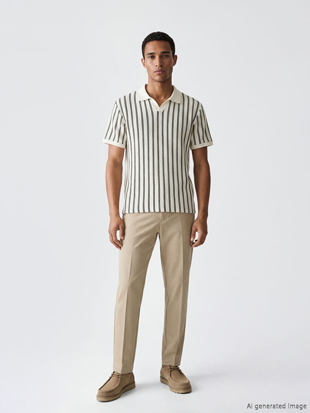 Polo Collar Striped Knitwear Men's T-Shirt-1