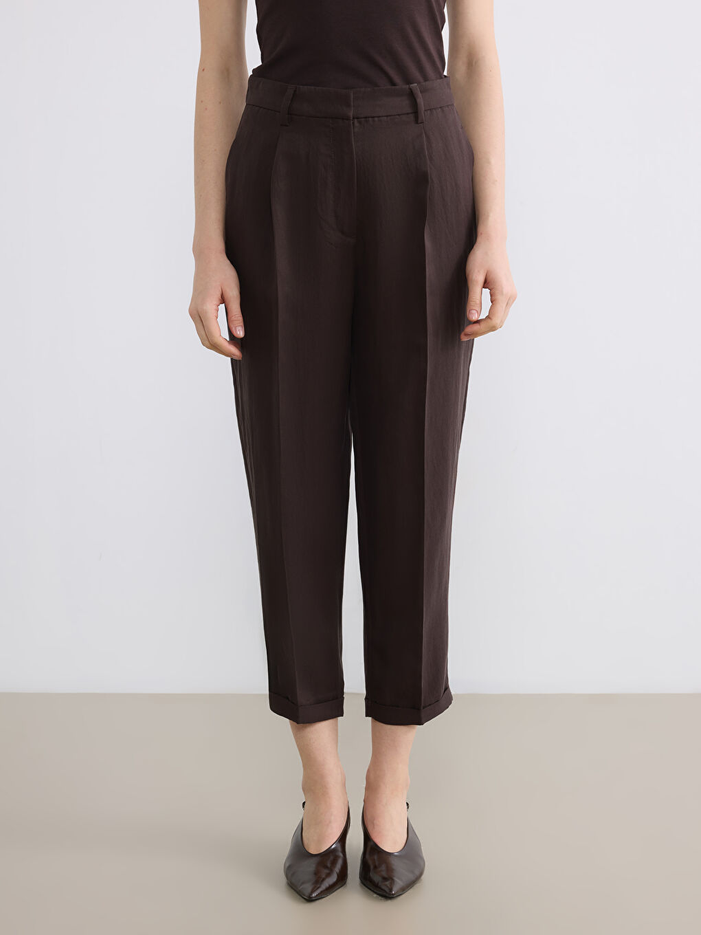 Woman BROWN Formal Dress Trousers-1
