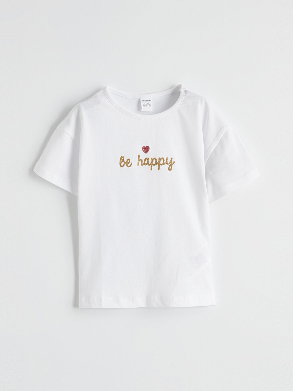 Ekru Bisiklet Yaka Baskılı Kız Çocuk Tişört