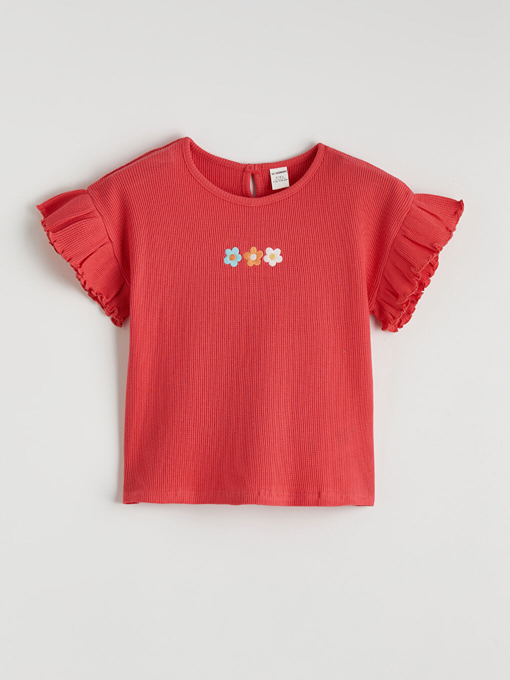  Bisiklet Yaka Nakışlı Kız Çocuk Tişört 2'li-1