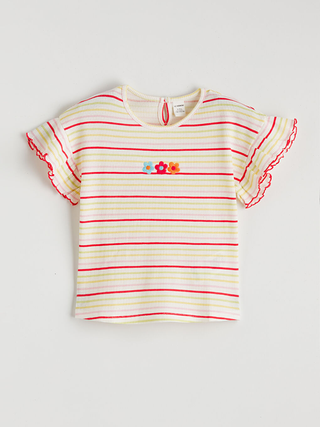  Bisiklet Yaka Nakışlı Kız Çocuk Tişört 2'li-3