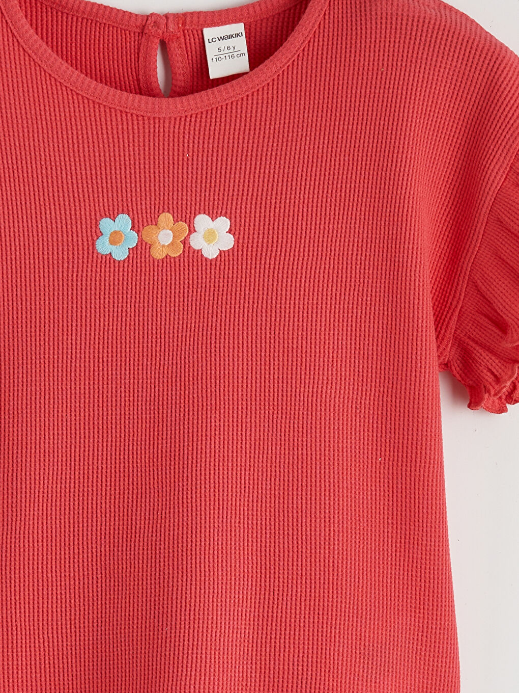  Bisiklet Yaka Nakışlı Kız Çocuk Tişört 2'li-5