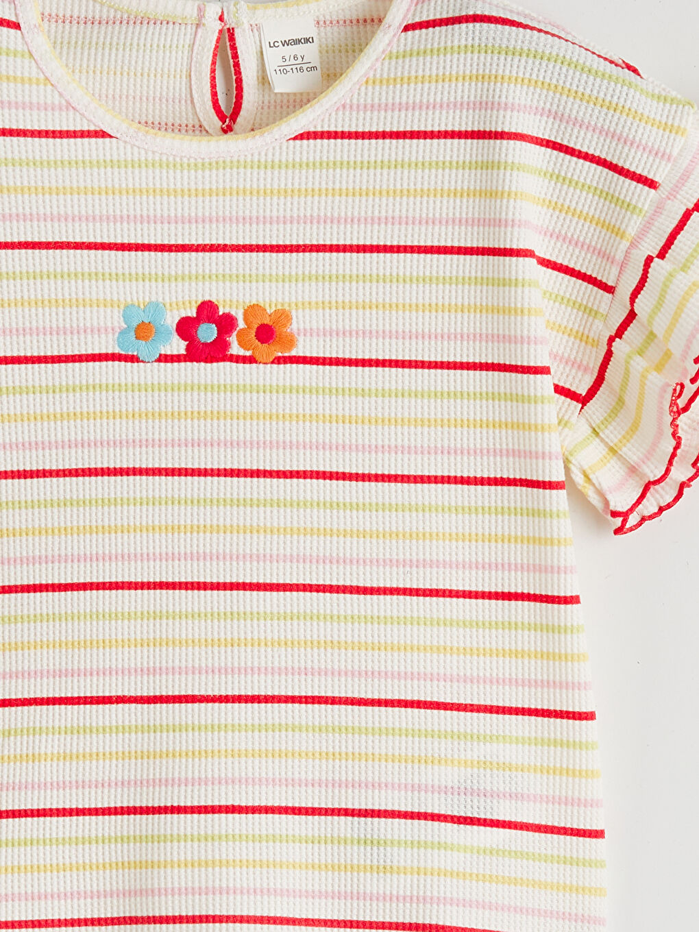  Bisiklet Yaka Nakışlı Kız Çocuk Tişört 2'li-6