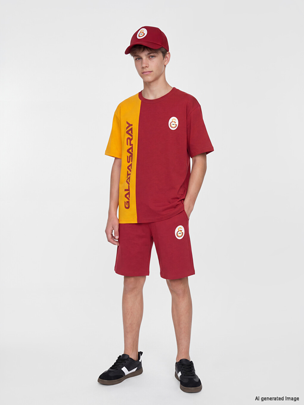 Kırmızı Galatasaray Baskılı Erkek Çocuk Şortlu Takım