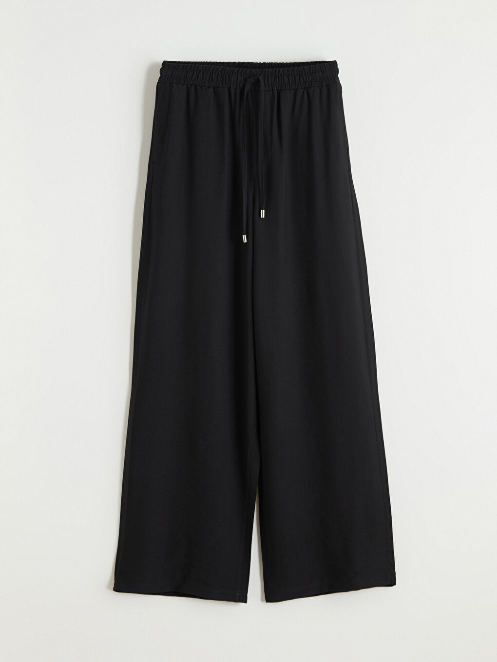 Siyah Beli Lastikli Geniş Paça Kadın Pantolon-1