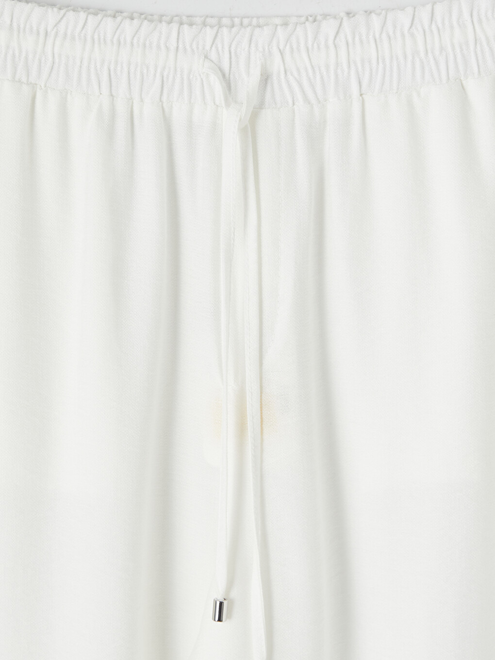 Beyaz Beli Lastikli Geniş Paça Kadın Pantolon-5