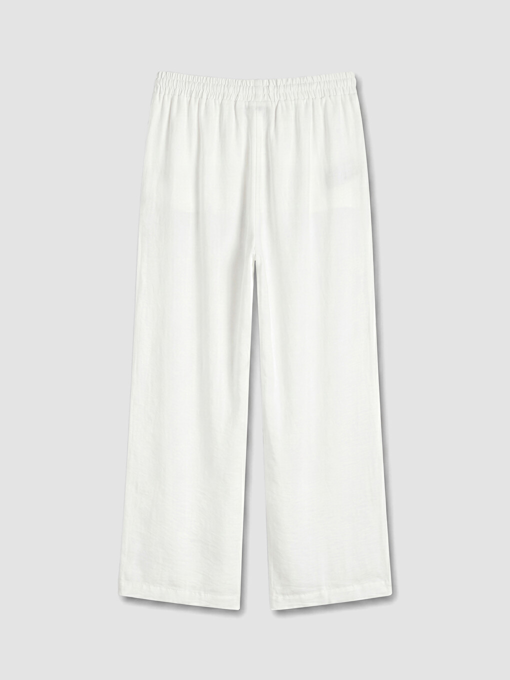 Beyaz Beli Lastikli Geniş Paça Kadın Pantolon-6