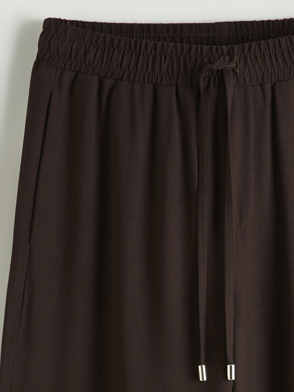 Kahverengi Beli Lastikli Geniş Paça Kadın Pantolon-2