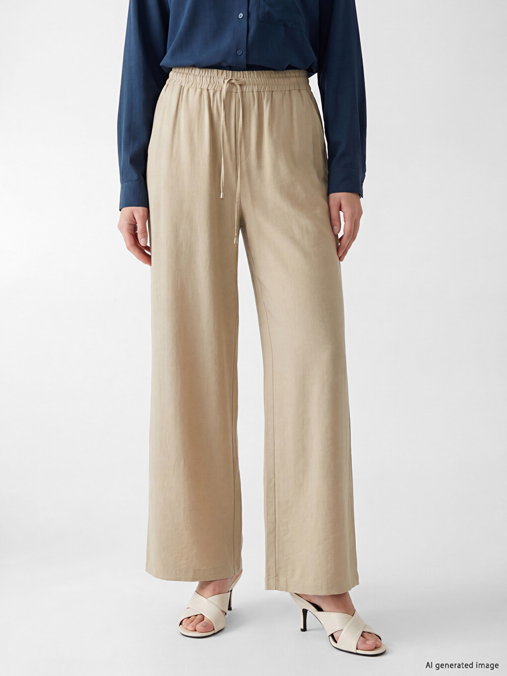 Elastic Waist Wide Leg Women's Trousers-1