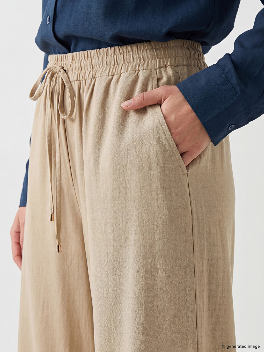 Elastic Waist Wide Leg Women's Trousers-2