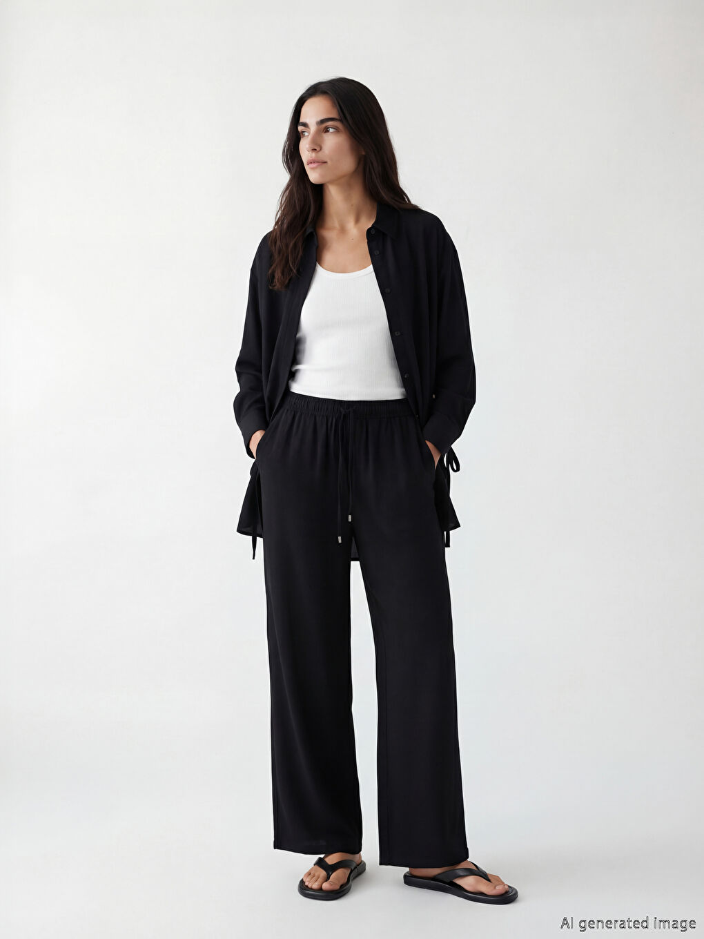 Beli Lastikli Geniş Paça Kadın Pantolon-1