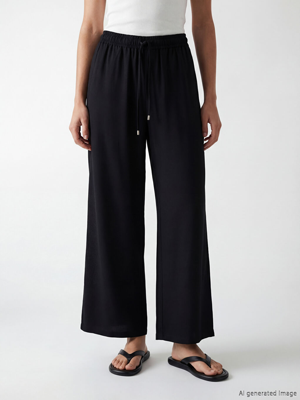 Beli Lastikli Geniş Paça Kadın Pantolon-3