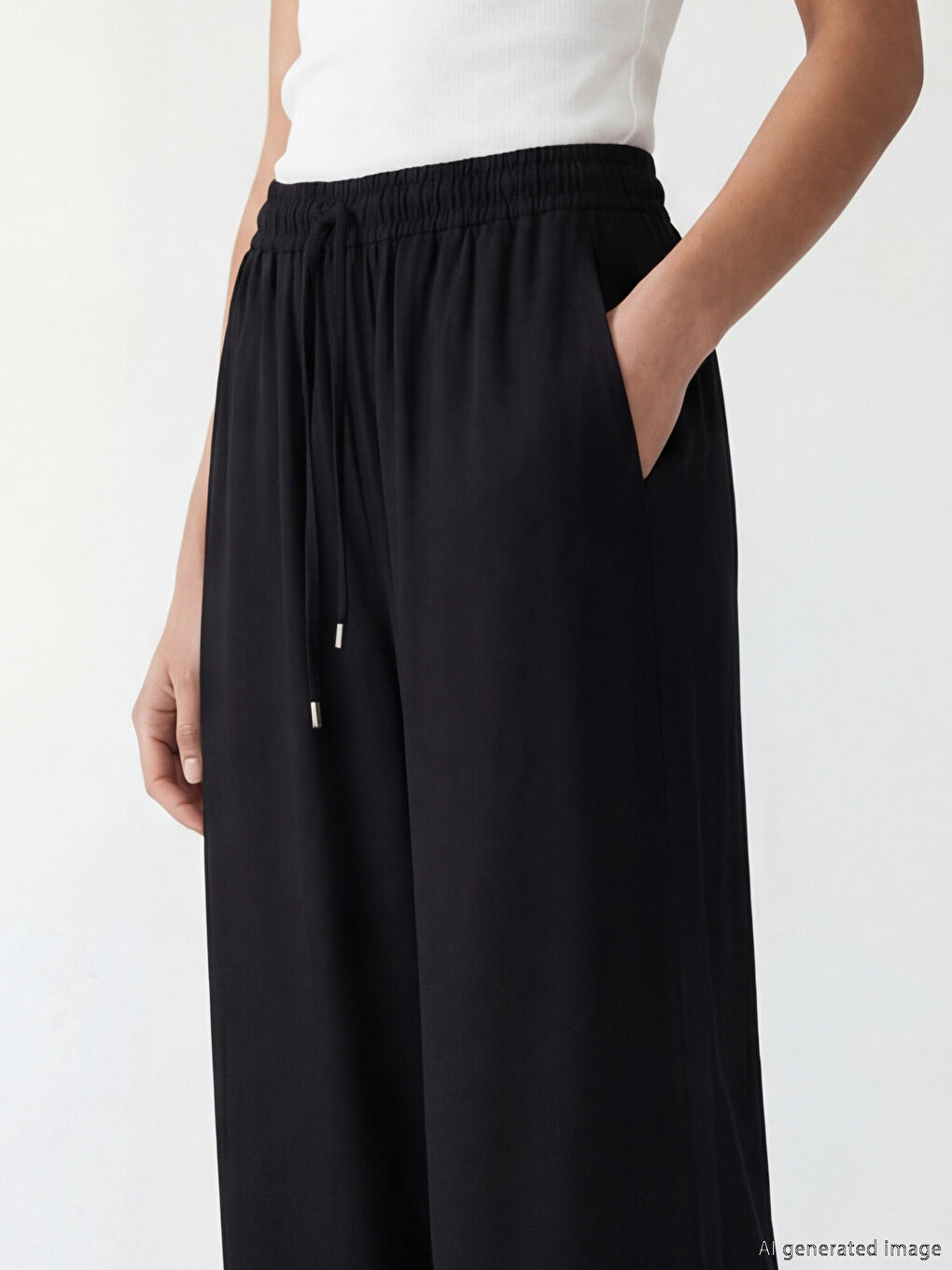 Beli Lastikli Geniş Paça Kadın Pantolon-5