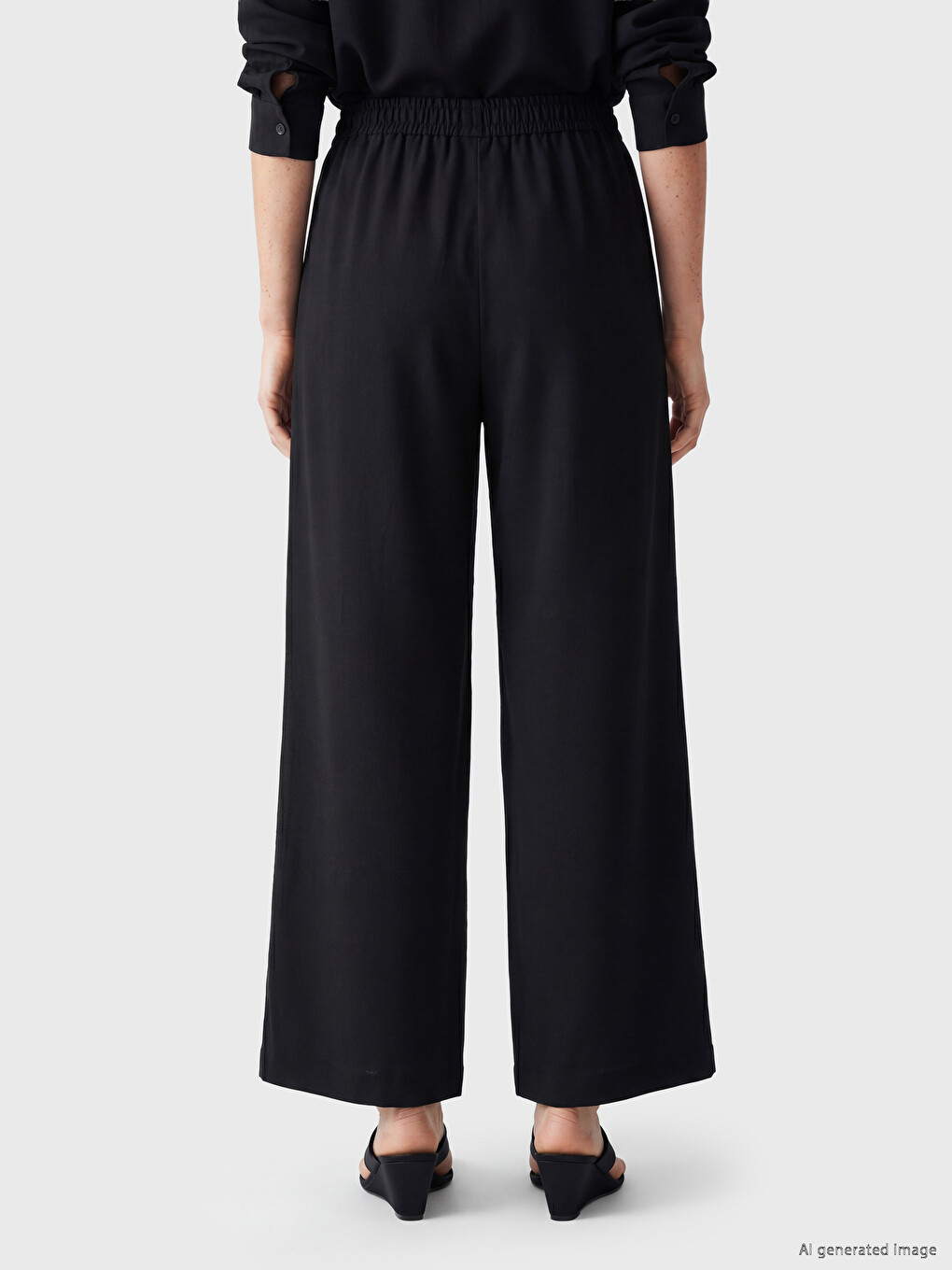 Elastic Waist Wide Leg Women's Trousers-7