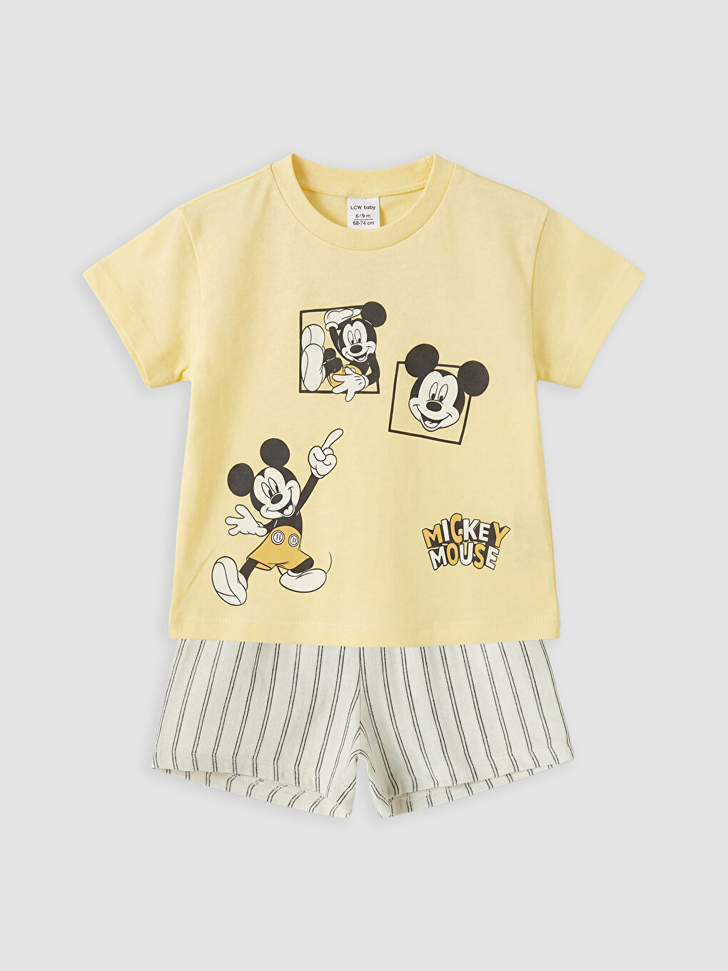 Sarı Mickey Mouse Baskılı Erkek Bebek Şortlu Takım