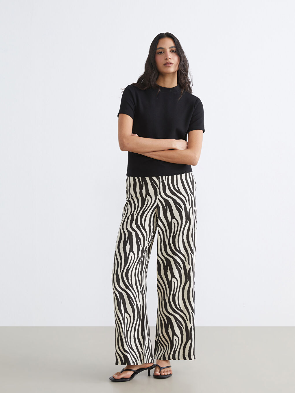 серпімді белдікті зебра өрнекті әйелдер шалбары