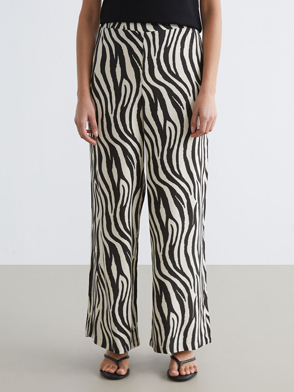 серпімді белдікті зебра өрнекті әйелдер шалбары-1