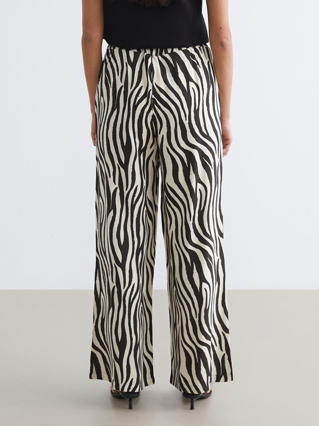 серпімді белдікті зебра өрнекті әйелдер шалбары-3