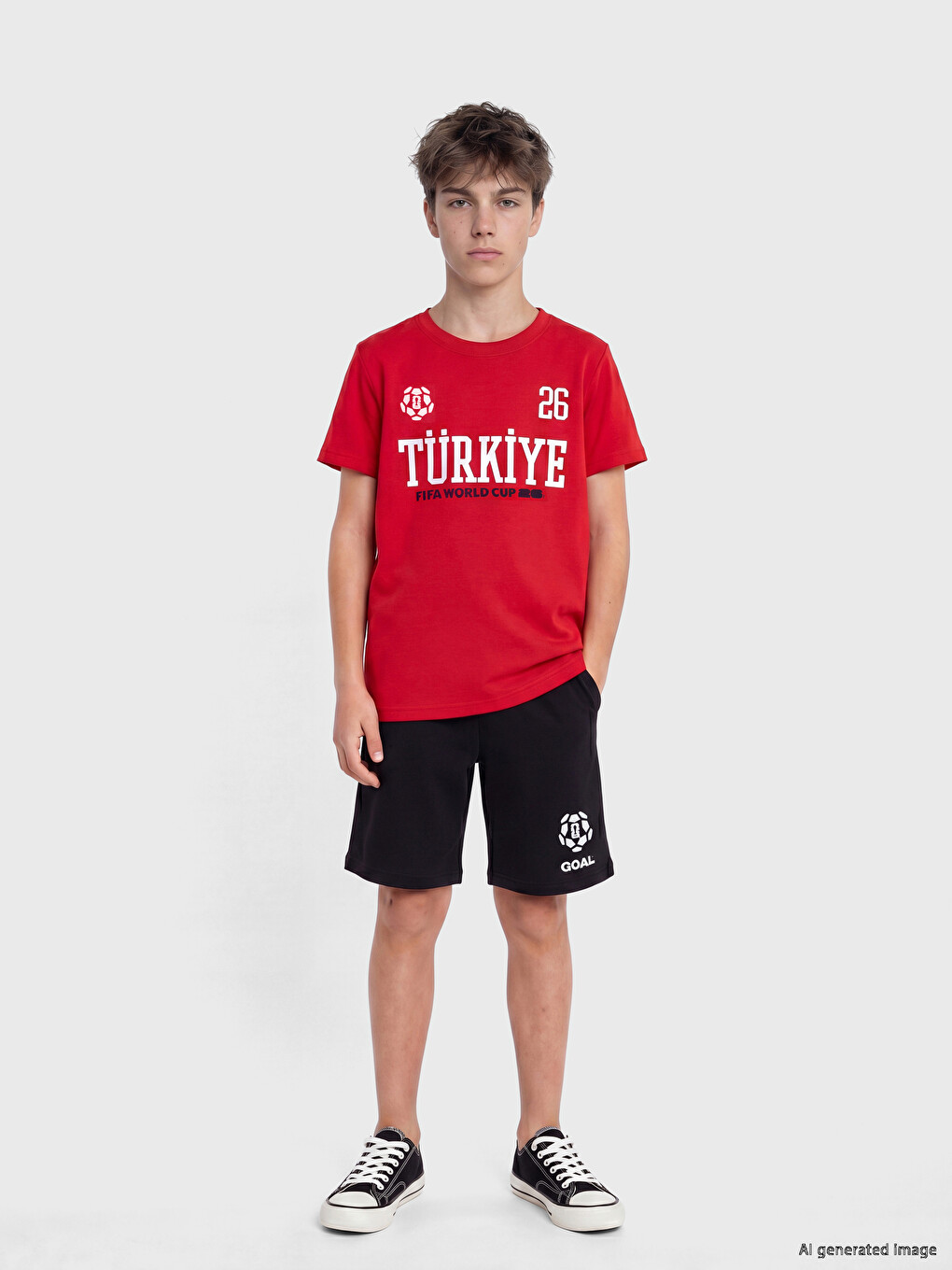 Kırmızı Fıfa 2026 Baskılı Erkek Çocuk Şortlu Takım