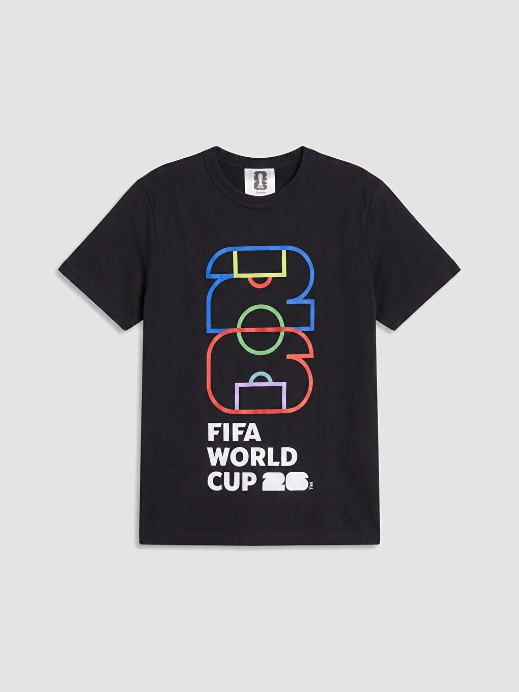 Siyah Bisiklet Yaka FIFA World Cup Baskılı Erkek Çocuk Tişört-1
