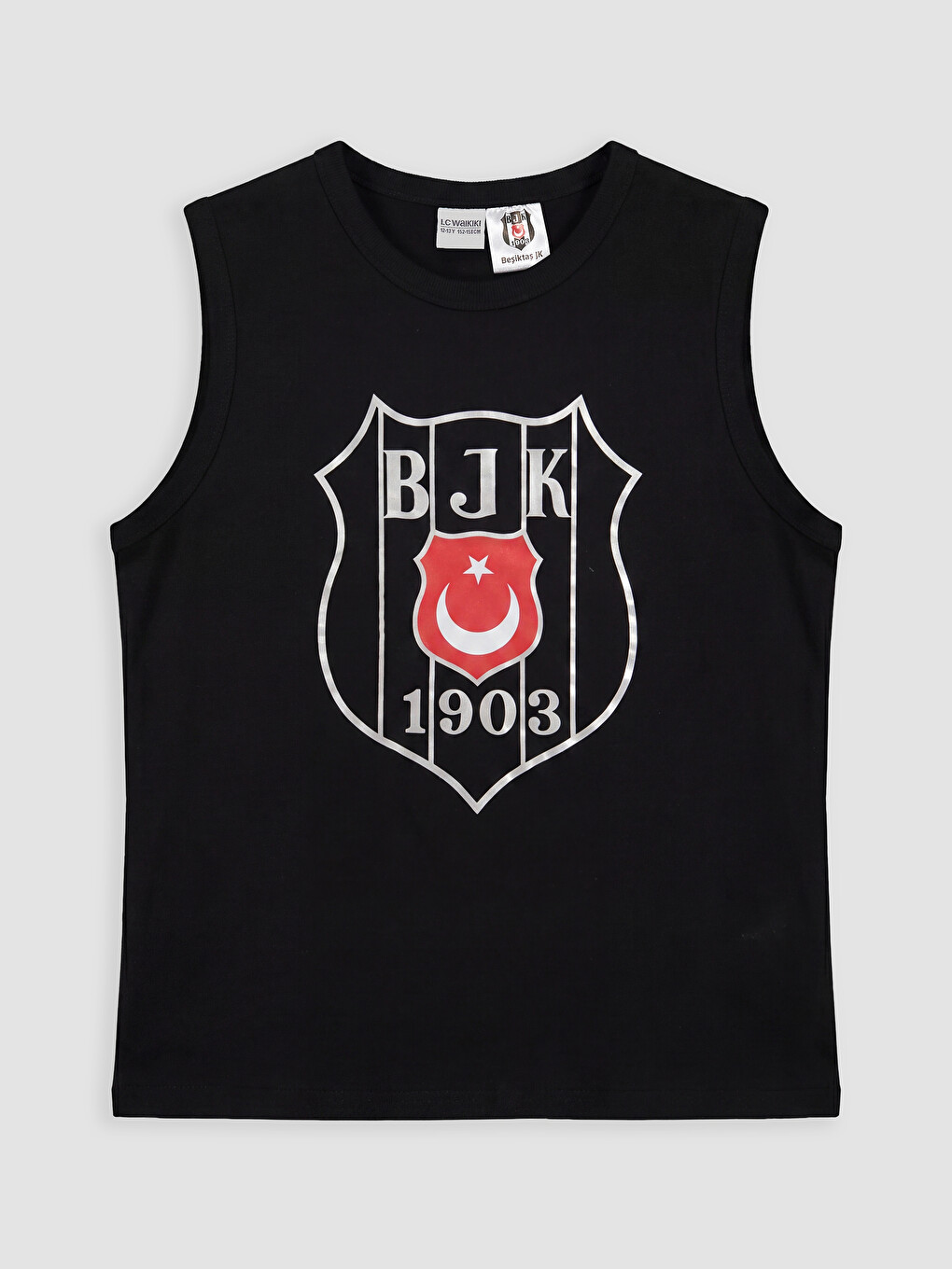Siyah Bisiklet Yaka Beşiktaş Baskılı Erkek Çocuk Atlet