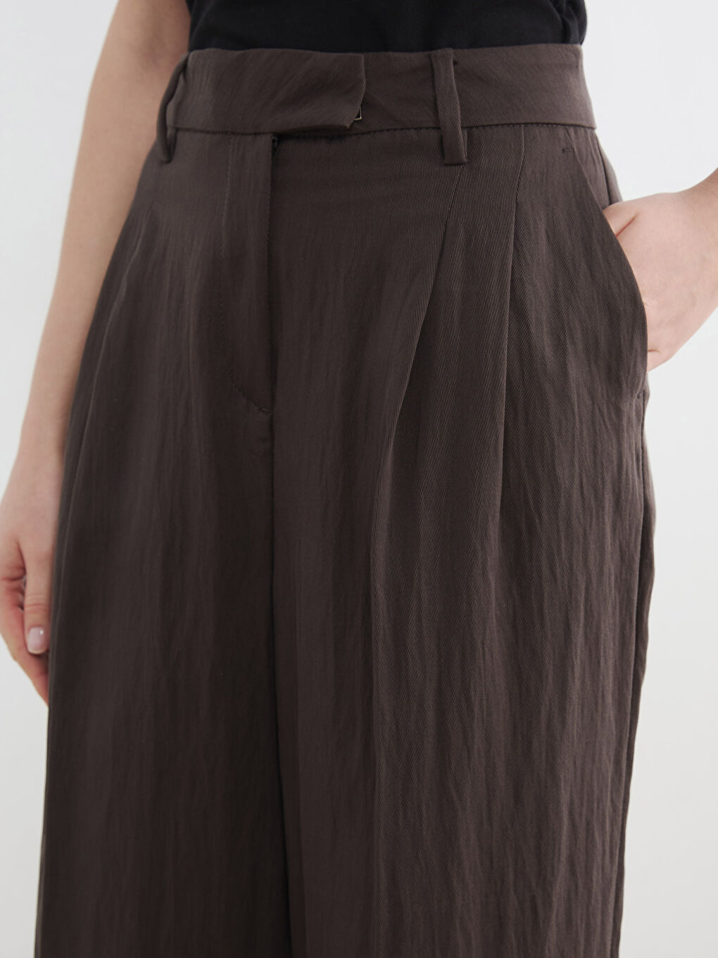 Плисиран панталон от плат с широк крачол за жени със свободна кройка-2