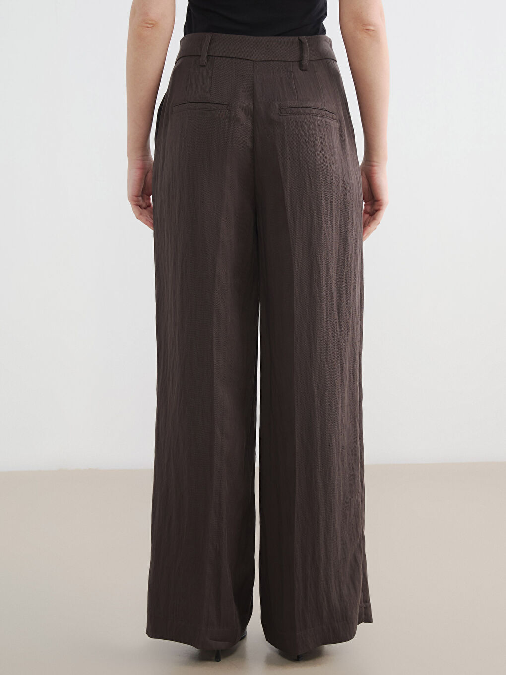 Плисиран панталон от плат с широк крачол за жени със свободна кройка-3