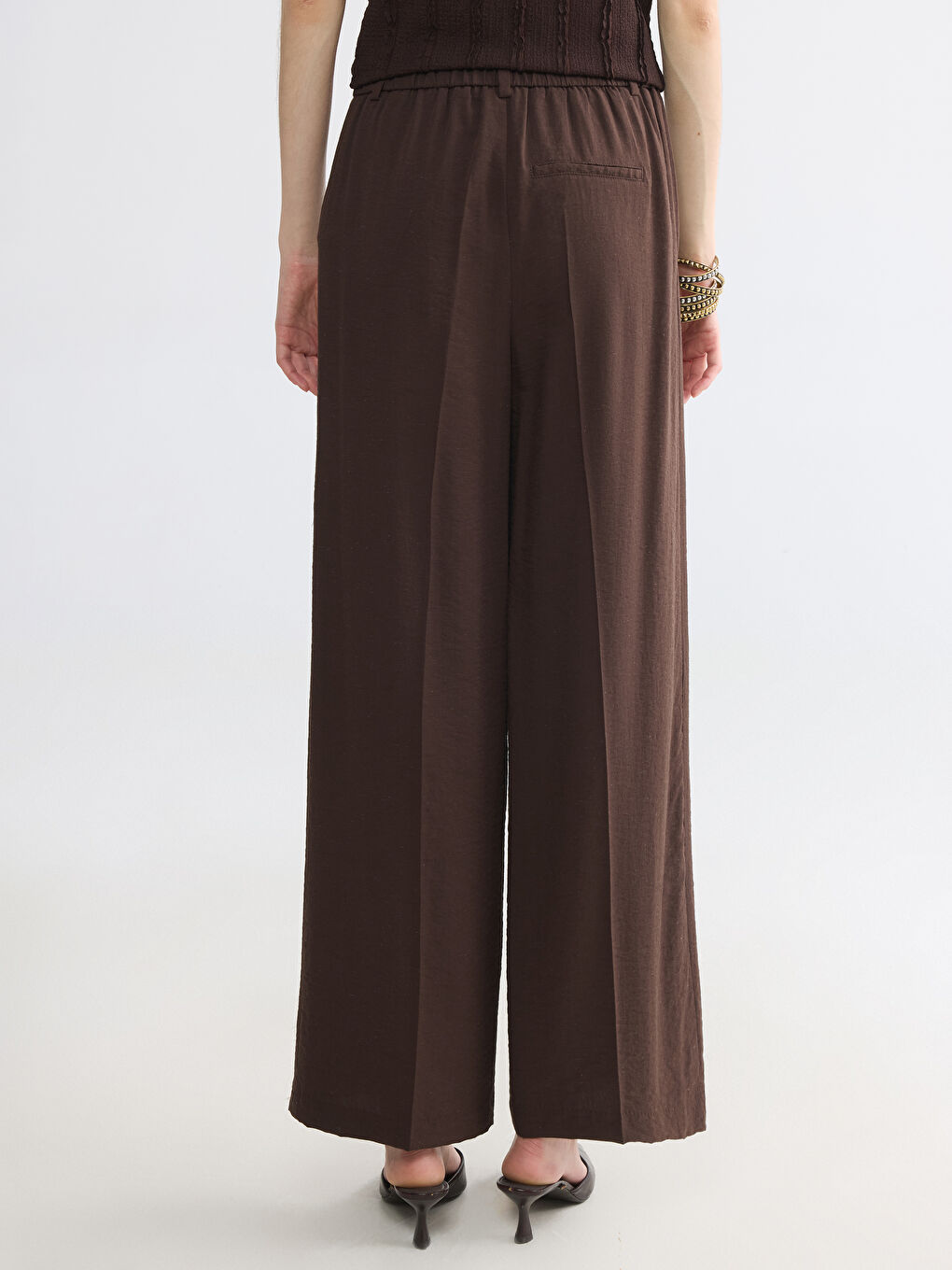 Pantaloni Largi cu Pense din Amestec de In pentru Femei-3