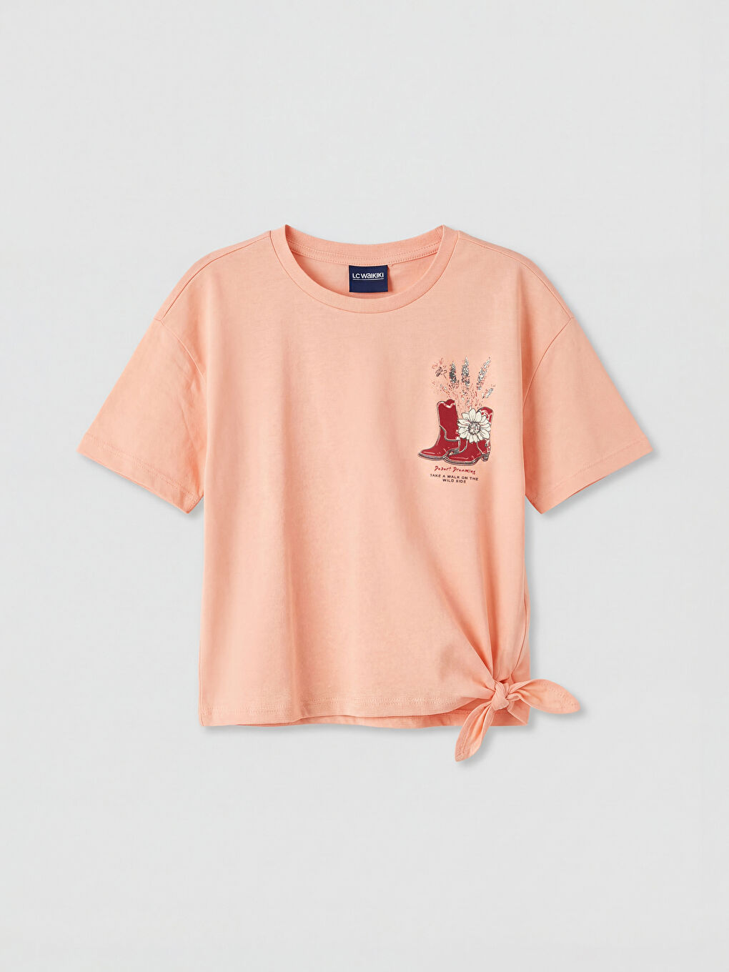 Pembe Bisiklet Yaka Yandan Bağlamalı Kız Çocuk Tişört