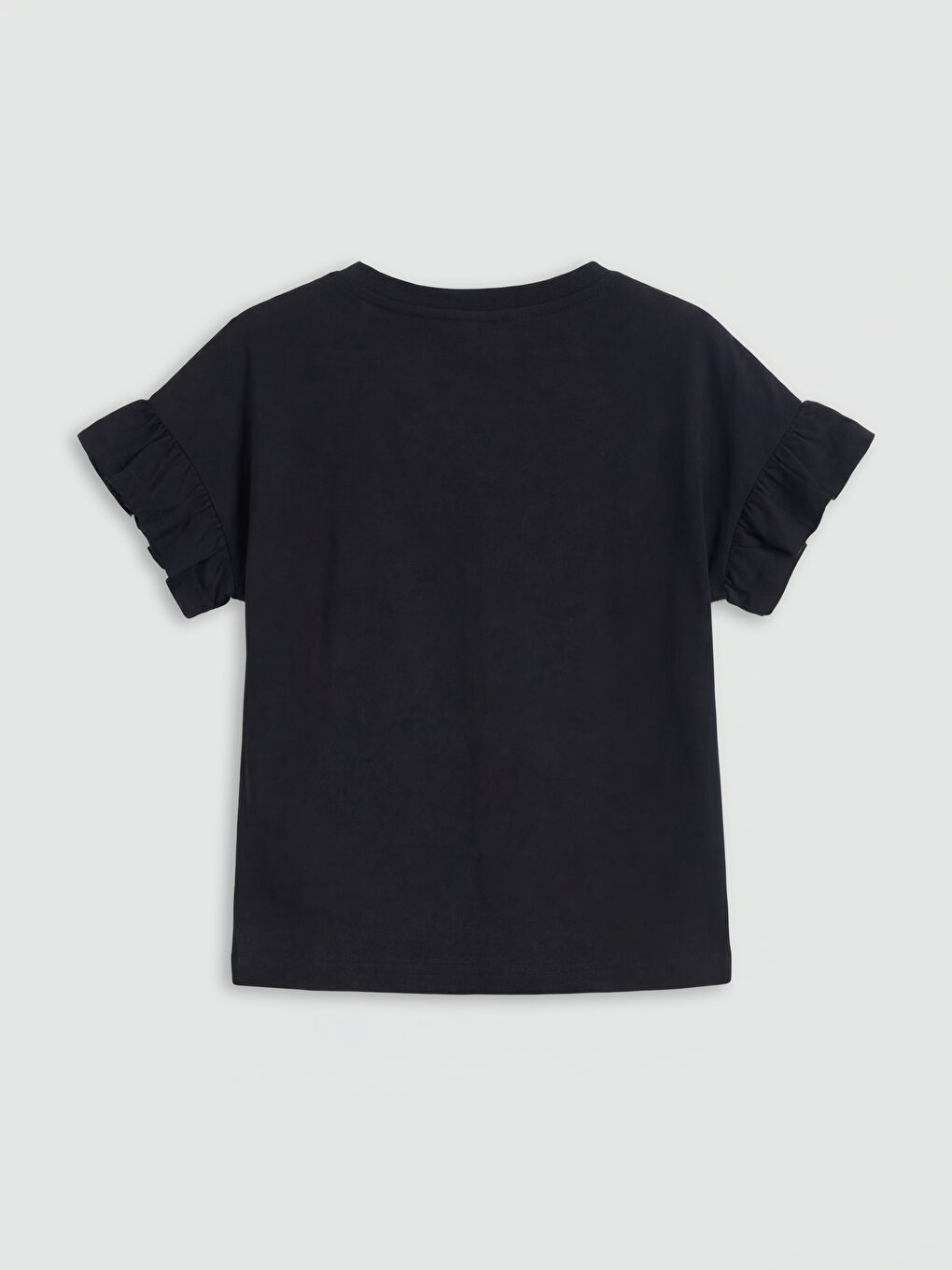 Siyah Baskılı Fırfırlı Kız Çocuk Tişört-1